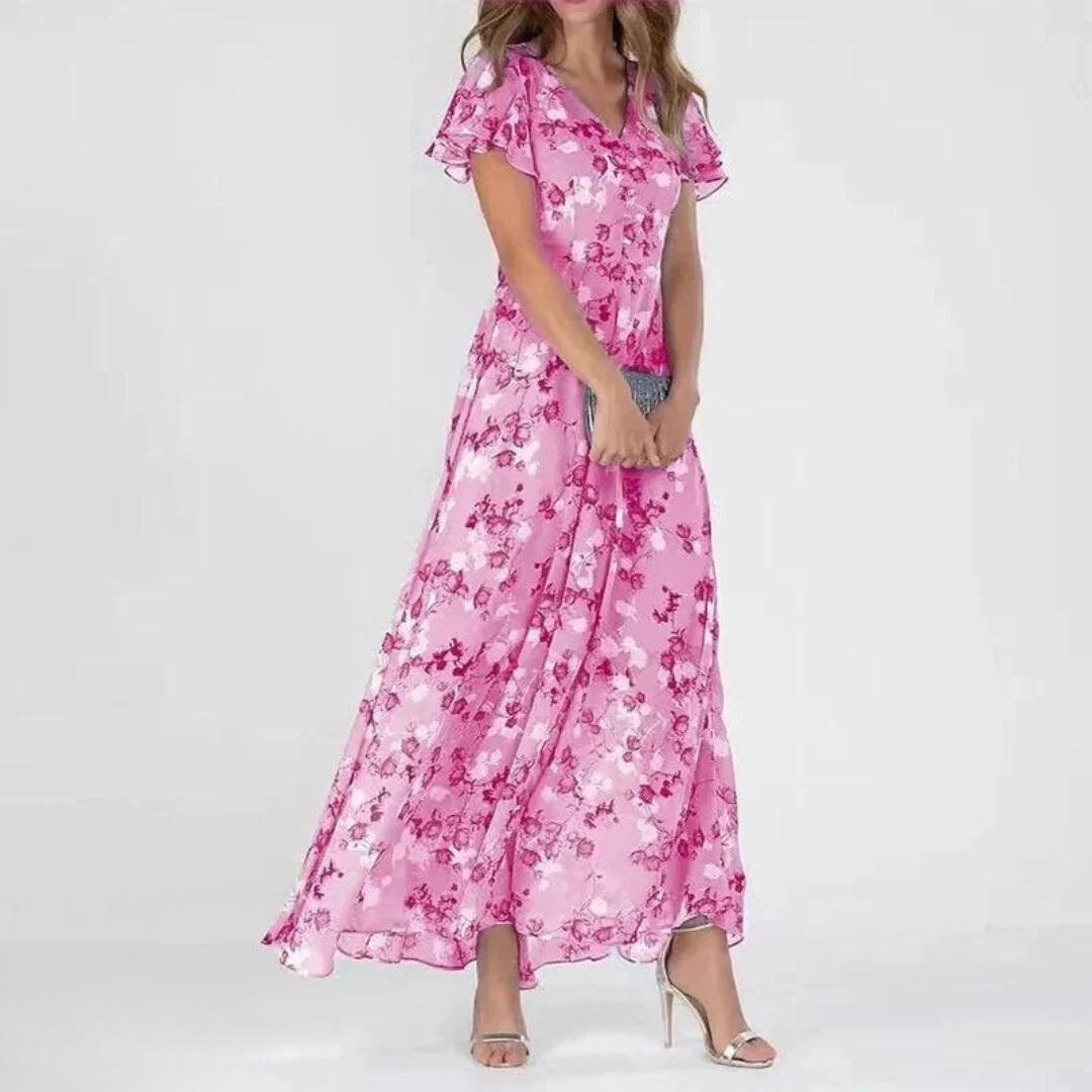 Rochie maxi de cocktail pentru femei, cu imprimeu floral și mâneci fluture
