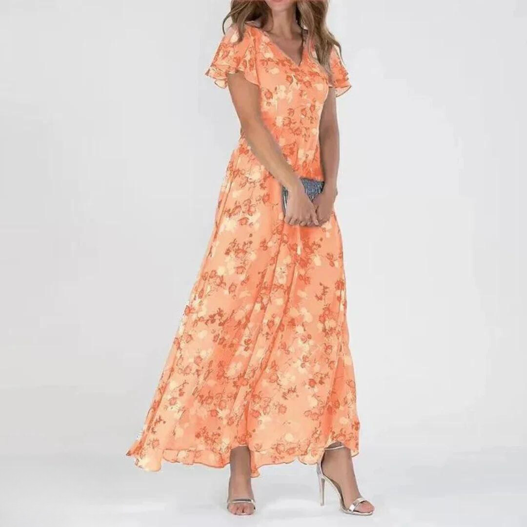 Rochie maxi de cocktail pentru femei, cu imprimeu floral și mâneci fluture