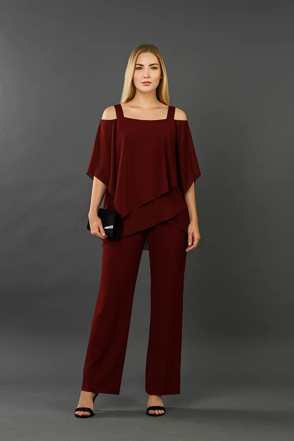 Completo donna a due pezzi asimmetrico a strati con pantaloni