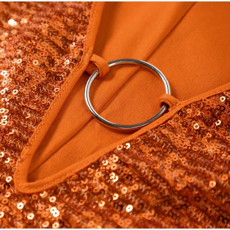 Mini abito da donna con scollo a V e paillettes