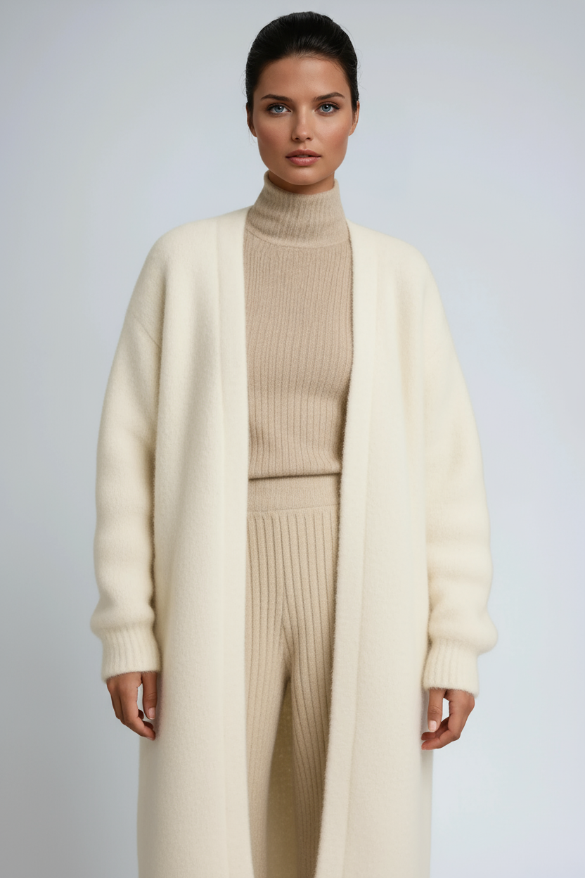 Letizia - Women's Longline Cardigan with Draped Open Front