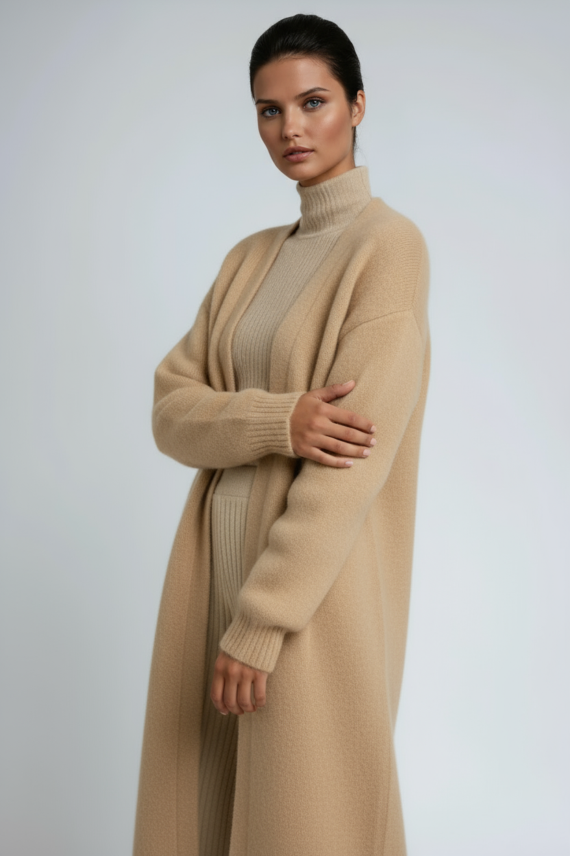 Letizia - Women's Longline Cardigan with Draped Open Front