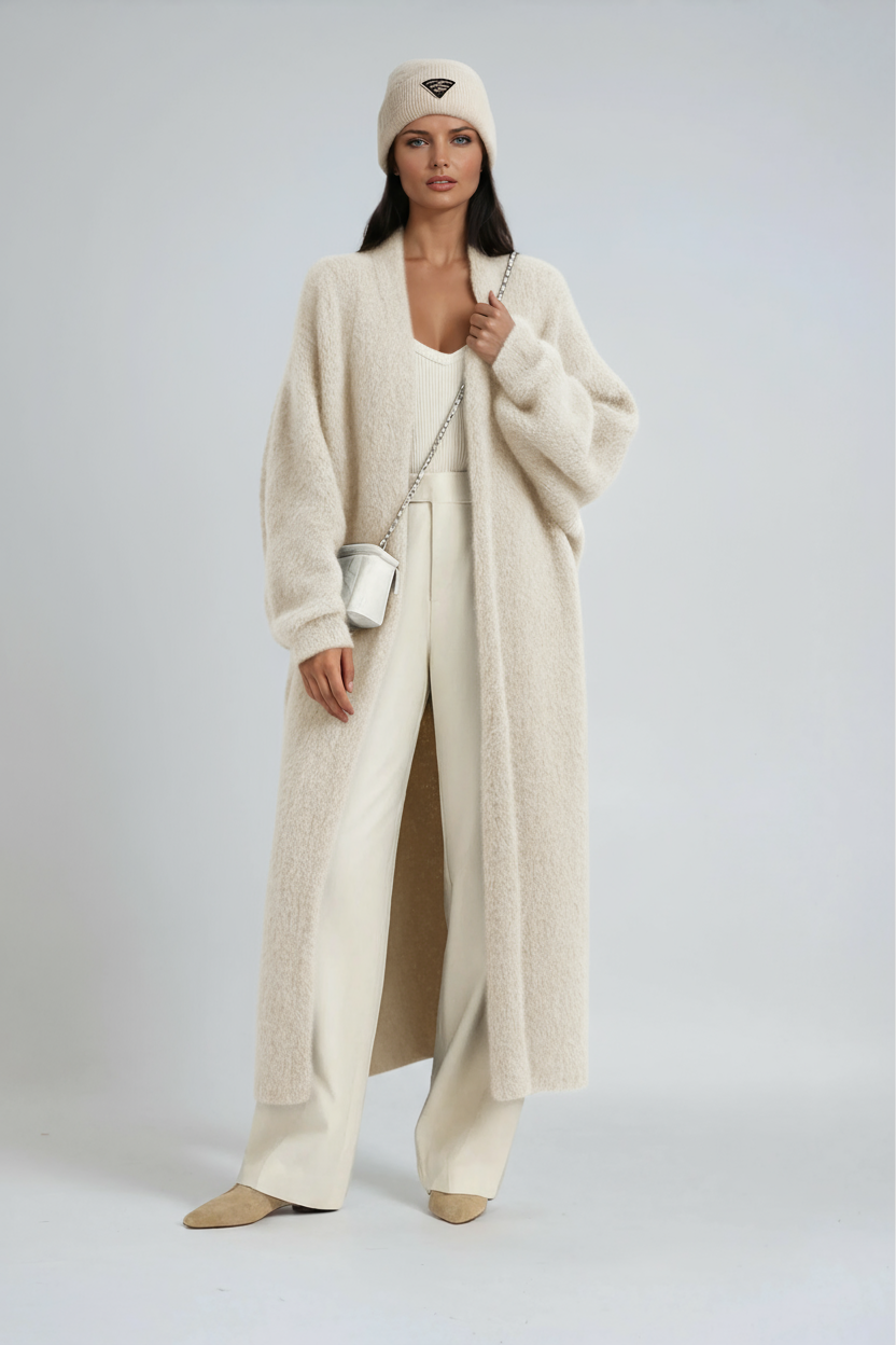 Letizia - Women's Longline Cardigan with Draped Open Front
