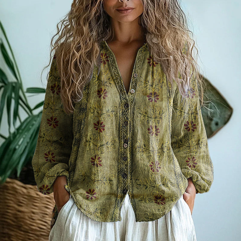 Blusa da donna boho vintage a stampa floreale
