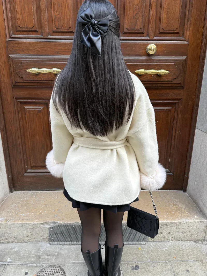 Women's Faux Fur Trim Belted Wrap Coat - photo 15