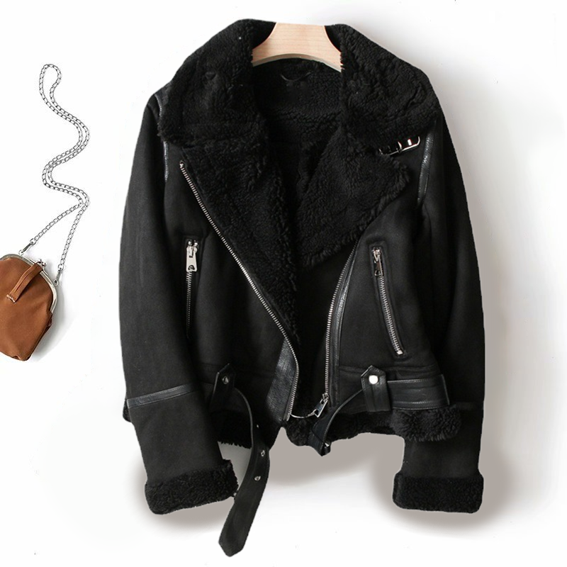 Women's Teddy Lined Aviator Jacket with Lapel Collar