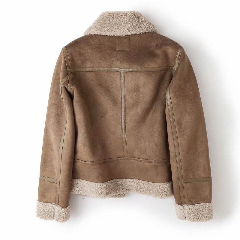 Women's Teddy Lined Aviator Jacket with Lapel Collar
