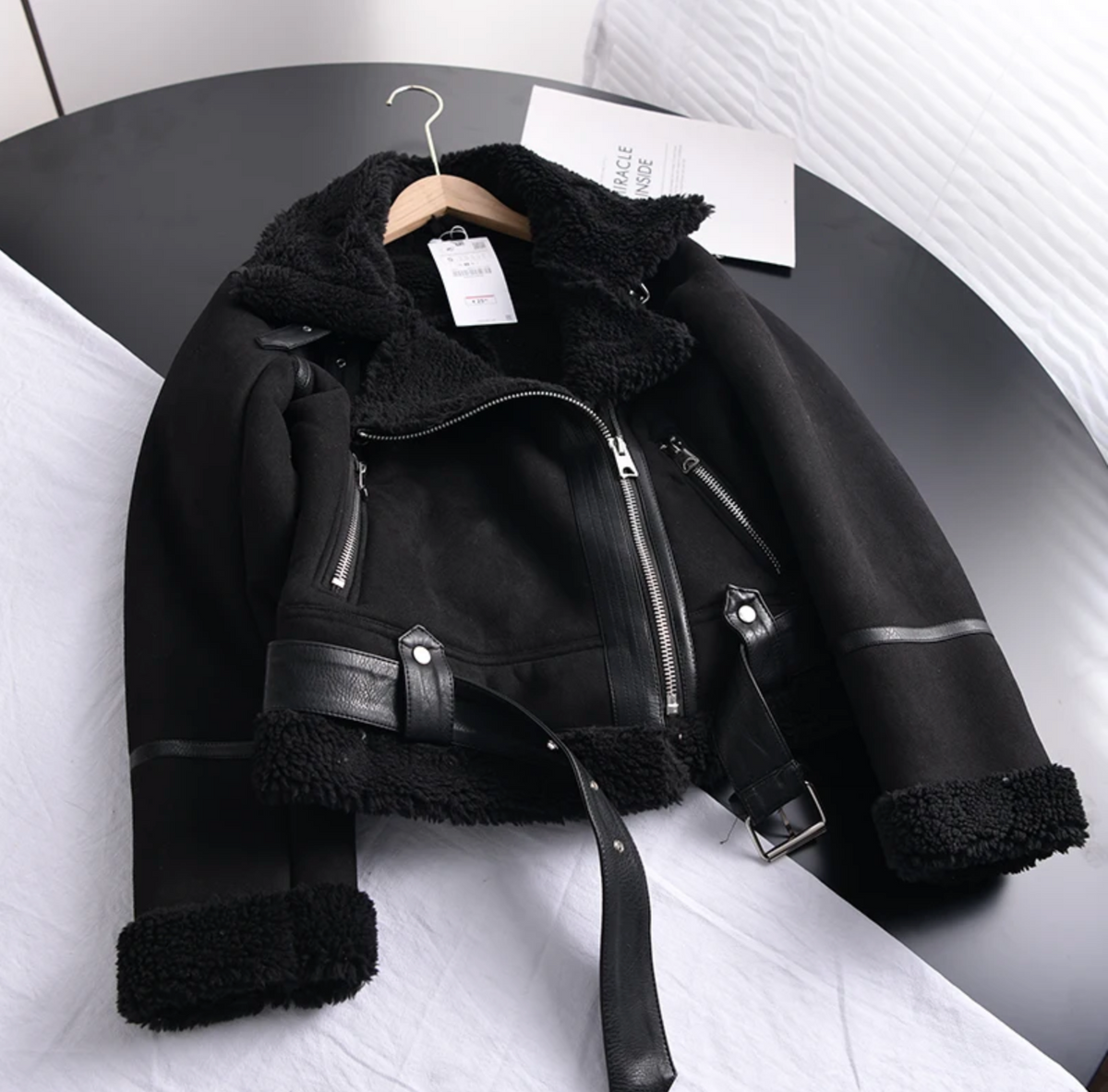 Women's Teddy Lined Aviator Jacket with Lapel Collar