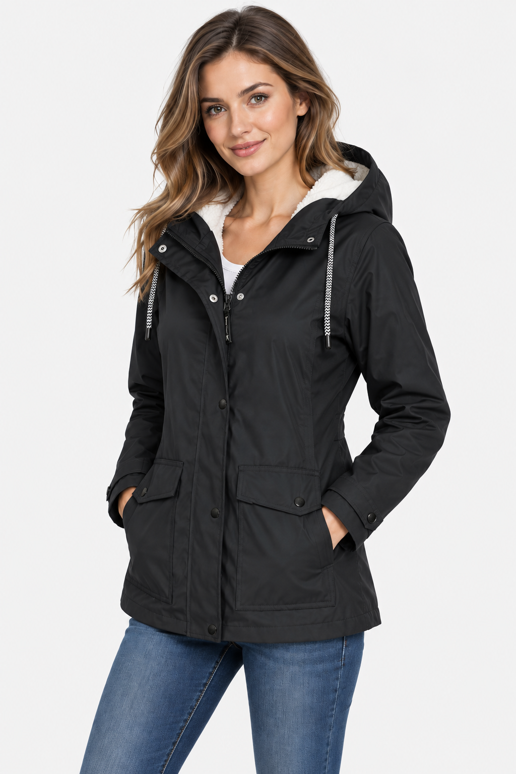 Women's Fleece Lined Hooded Raincoat