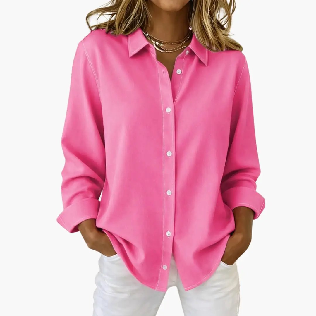 Women's Button Up Blouse with Collar and Long Sleeves - photo 3