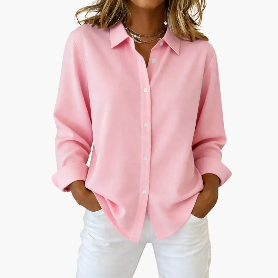 Women's Button Up Blouse with Collar and Long Sleeves - photo 7