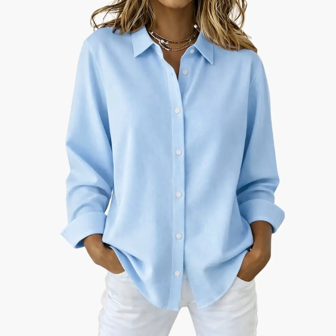 Women's Button Up Blouse with Collar and Long Sleeves - photo 13
