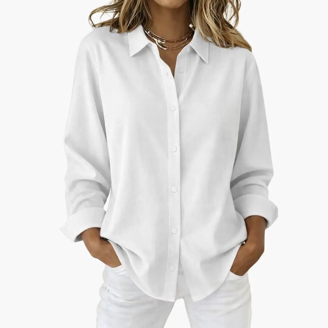Women's Button Up Blouse with Collar and Long Sleeves - photo 1
