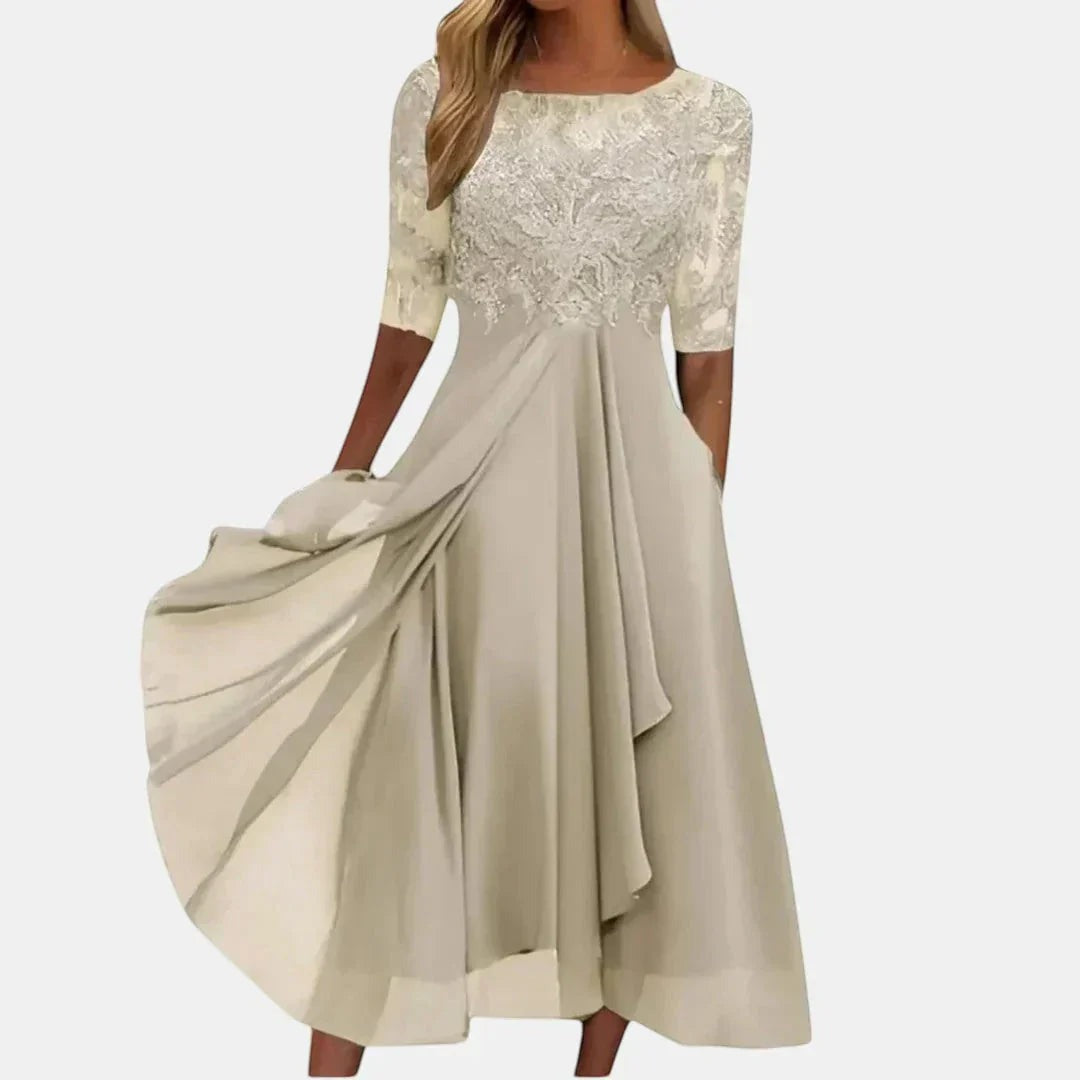 Women's Lace Wedding Guest Midi Dress with Long Sleeves - photo 3