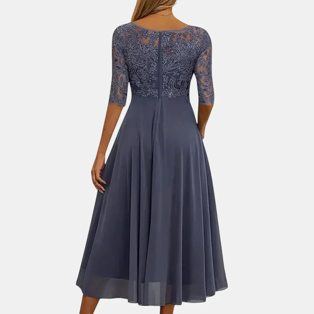 Women's Lace Wedding Guest Midi Dress with Long Sleeves - photo 6