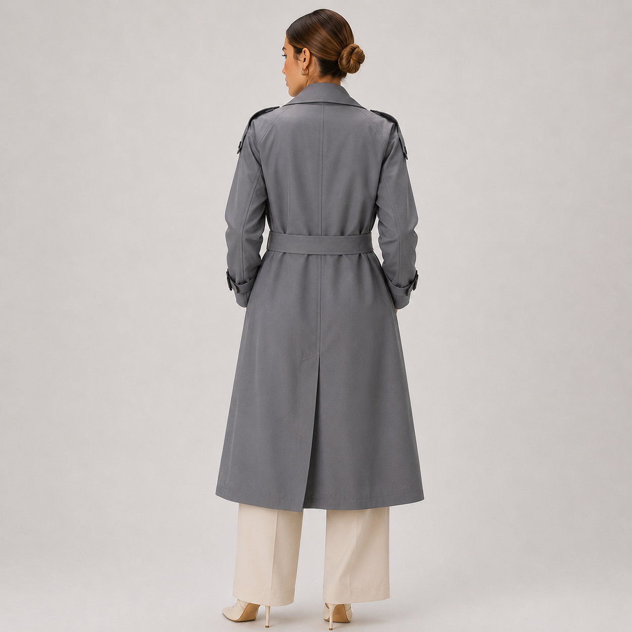 Women's Long Trench Coat Double Breasted Belted Classic Outerwear