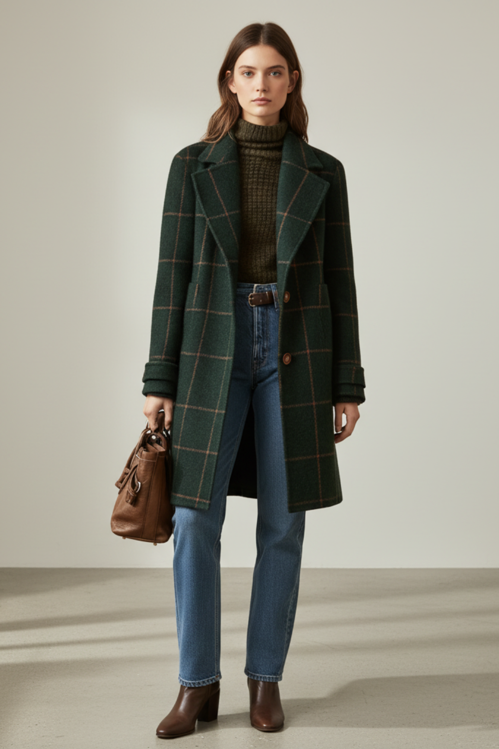 Palton retro din tweed în carouri, cu rever, pentru femei