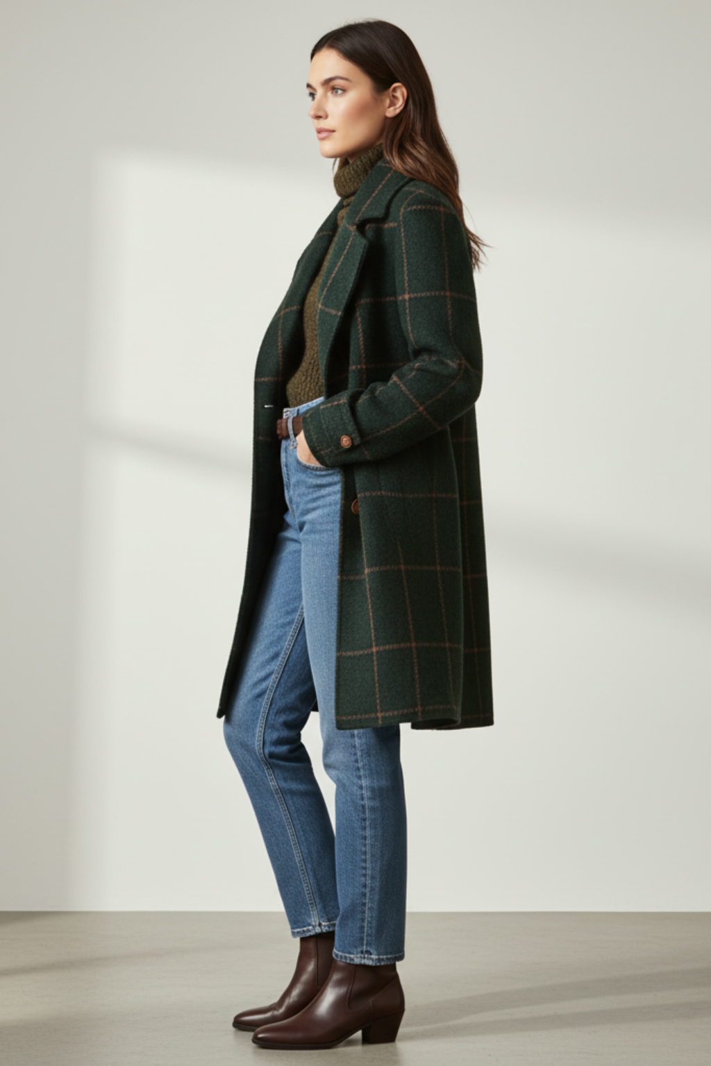 Palton retro din tweed în carouri, cu rever, pentru femei