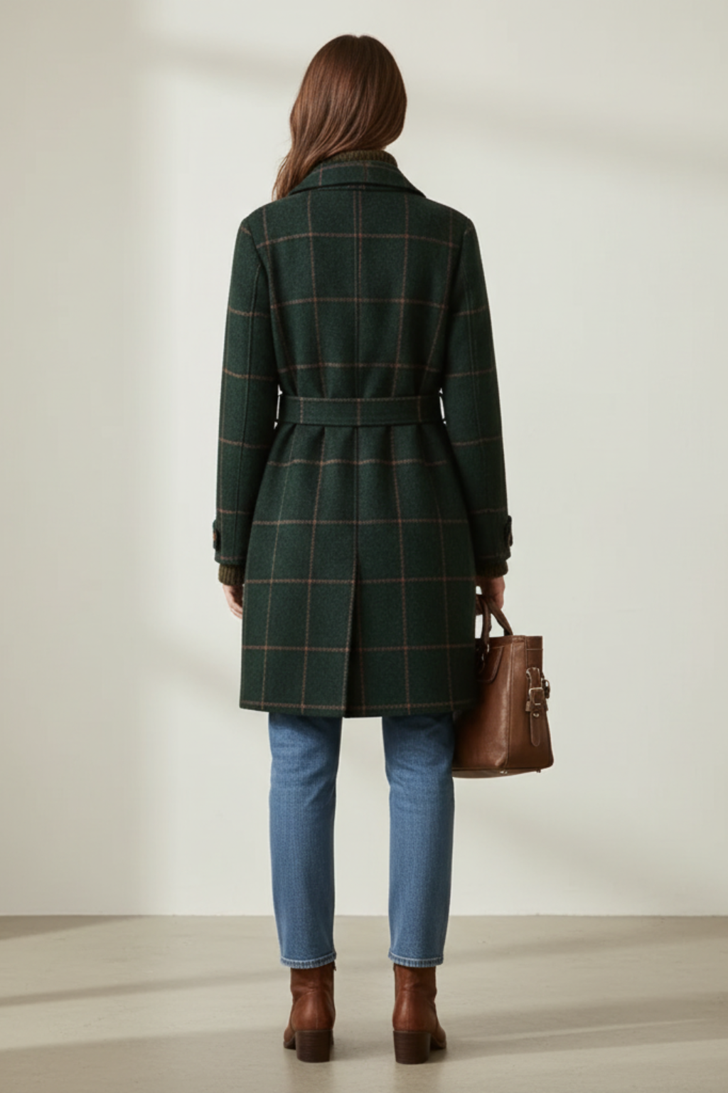 Palton retro din tweed în carouri, cu rever, pentru femei