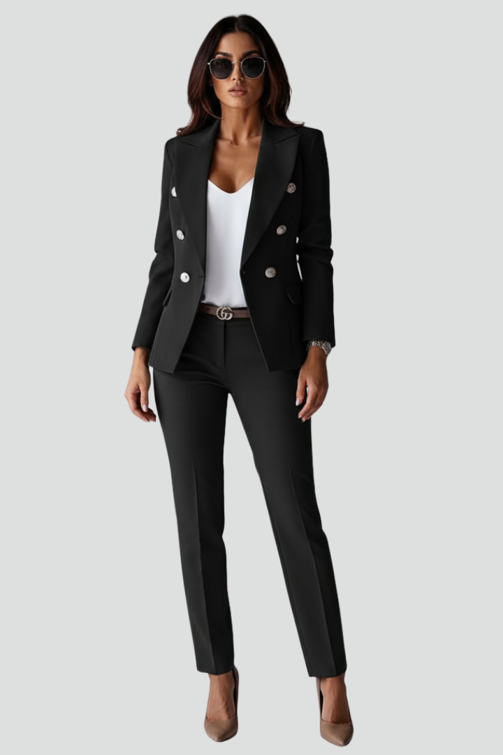 Women's Double Breasted Blazer and Straight Leg Trouser Set - photo 2