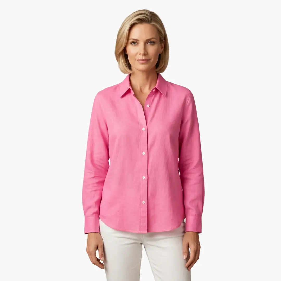 Women's Button Up Blouse with Collar and Long Sleeves - photo 4