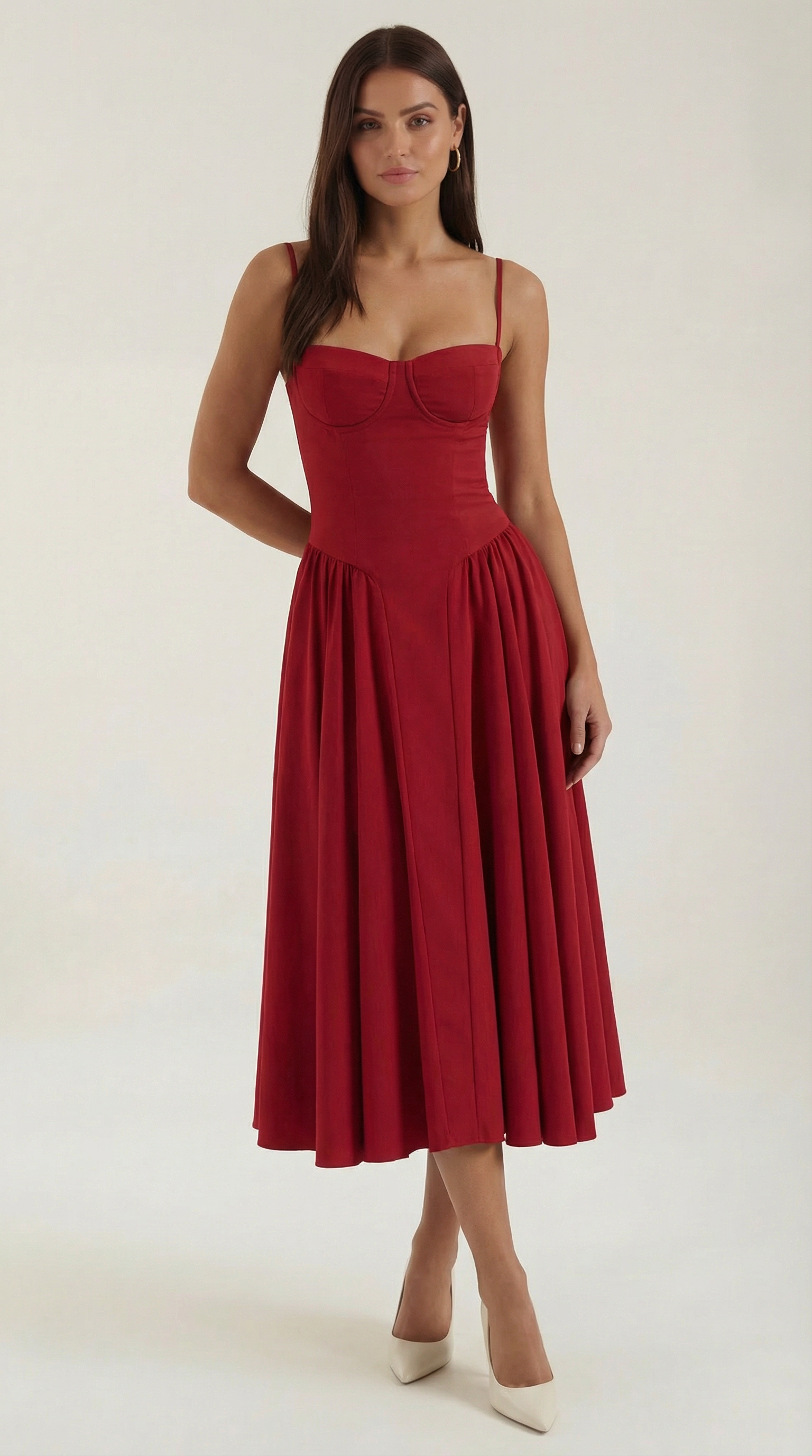 Women's Corset Midi Dress | Floral Print & Sweetheart Neckline