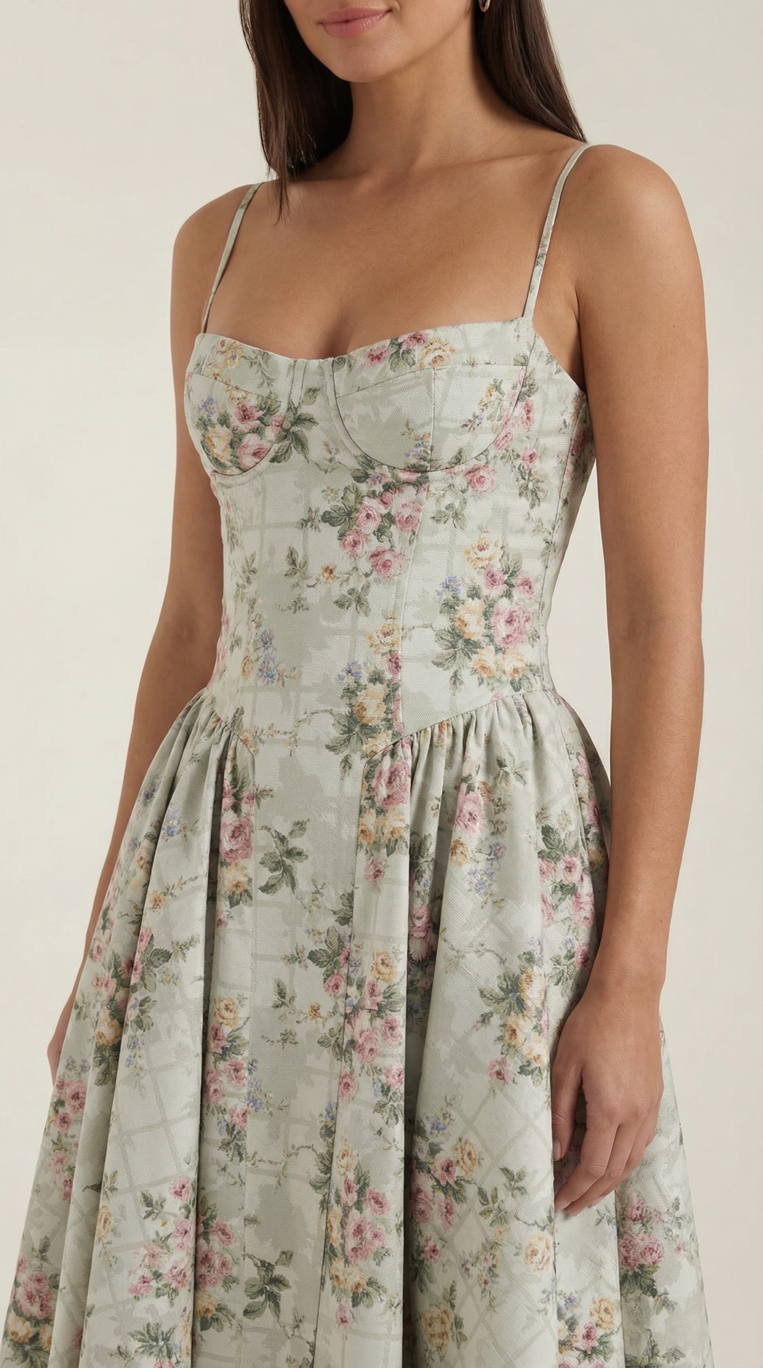 Women's Corset Midi Dress | Floral Print & Sweetheart Neckline