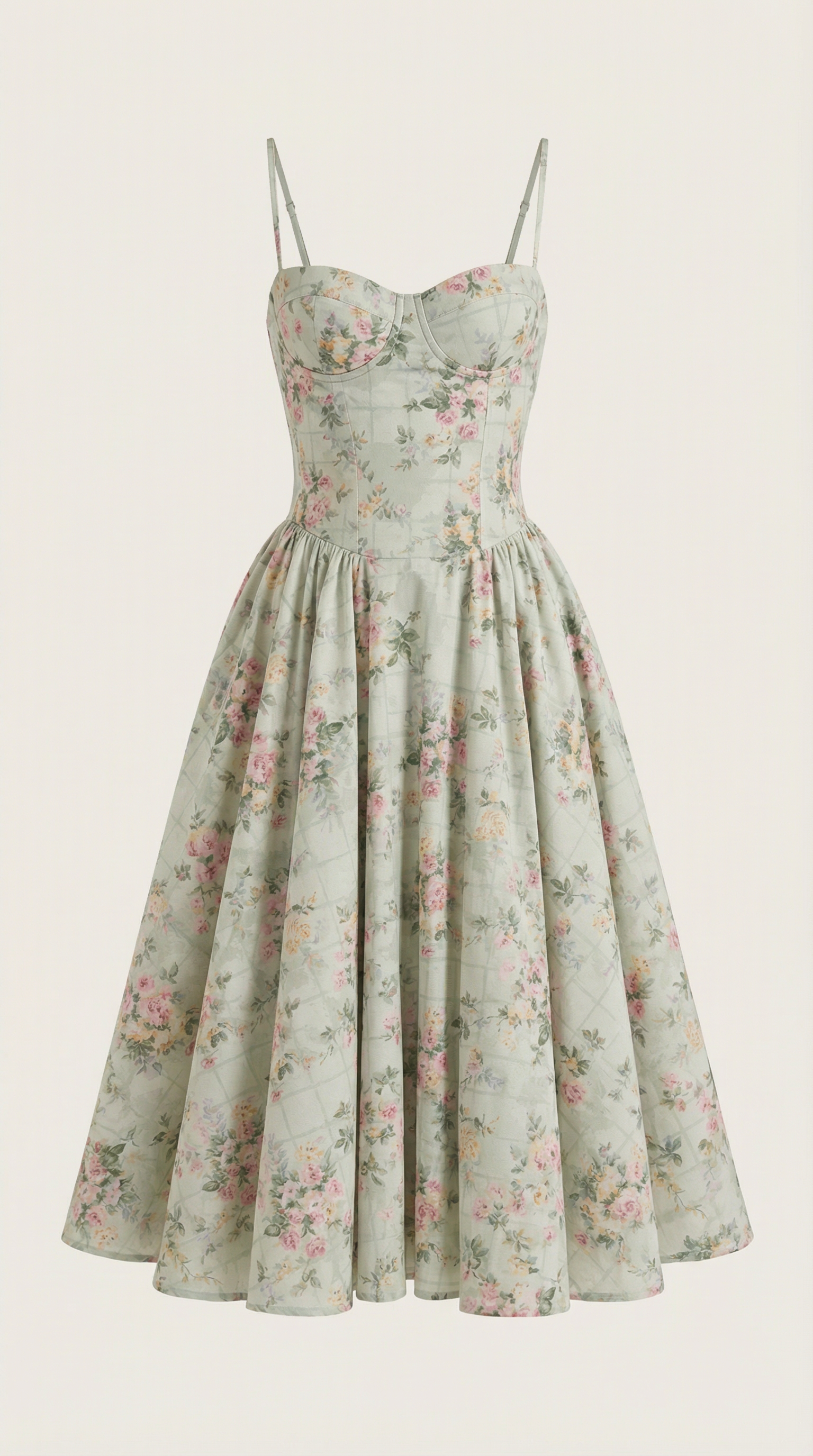 Women's Corset Midi Dress | Floral Print & Sweetheart Neckline