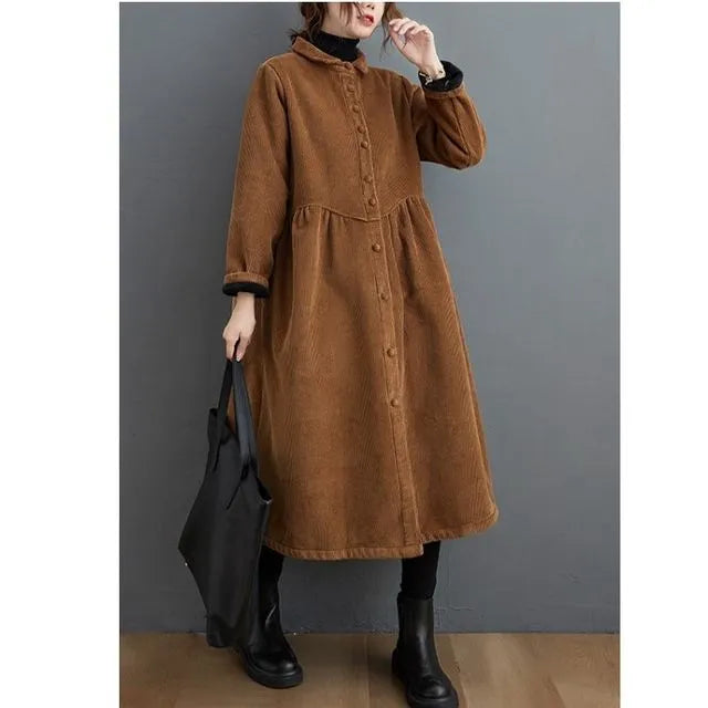 Maryanne - Women's Corduroy Dress with Ribbed Texture