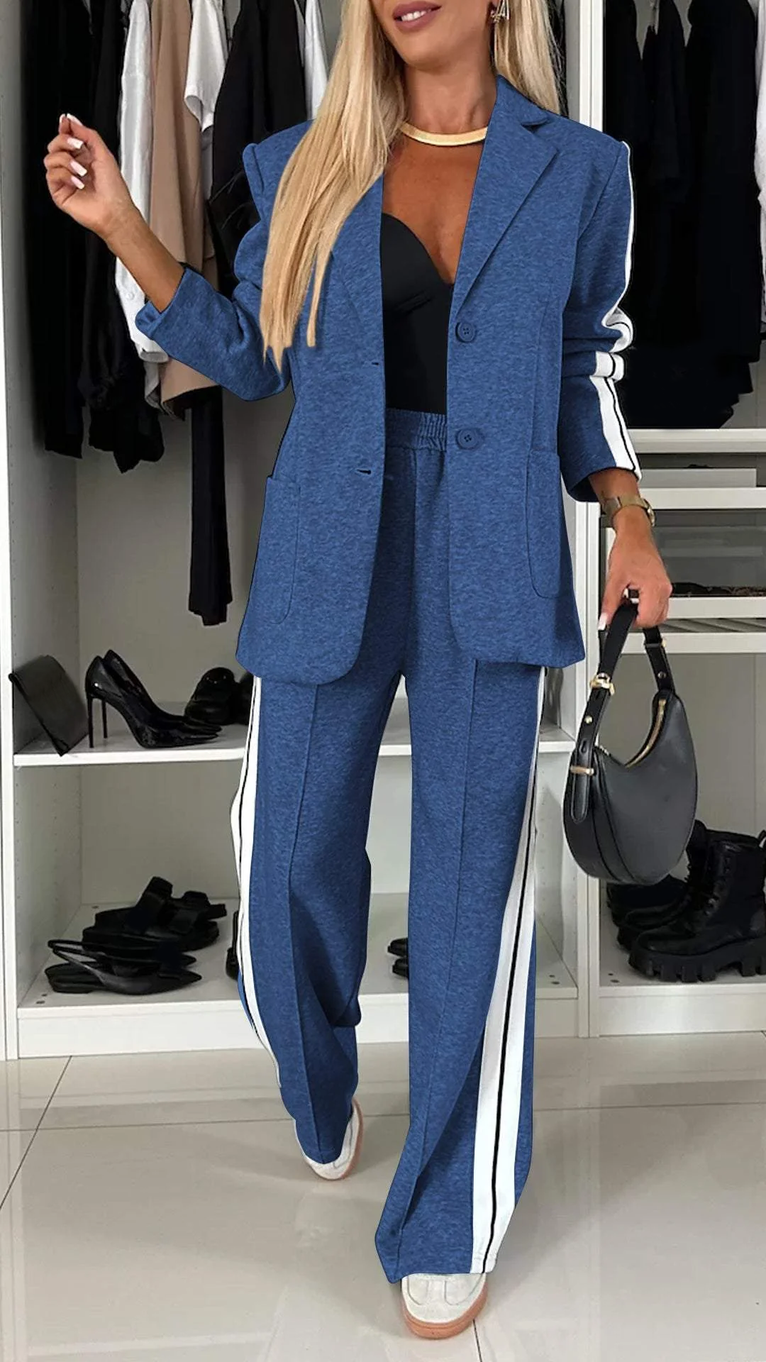 Daphne - Set de pantaloni și blazer cu dungi de lux pentru damă