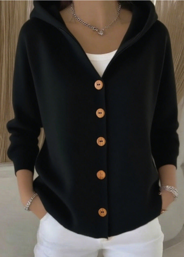 Women's Knit Cardigan with Hood and Button Front - photo 10