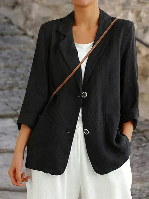 Women's Linen Button Front Blazer for Summer Wear - photo 4
