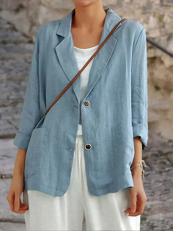 Women's Linen Button Front Blazer for Summer Wear - photo 1