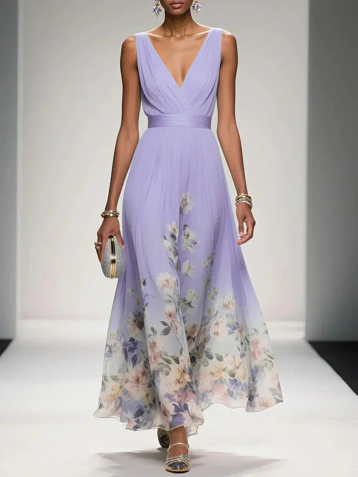 Floral Midi Dress with Deep V Neckline for Women - photo 6