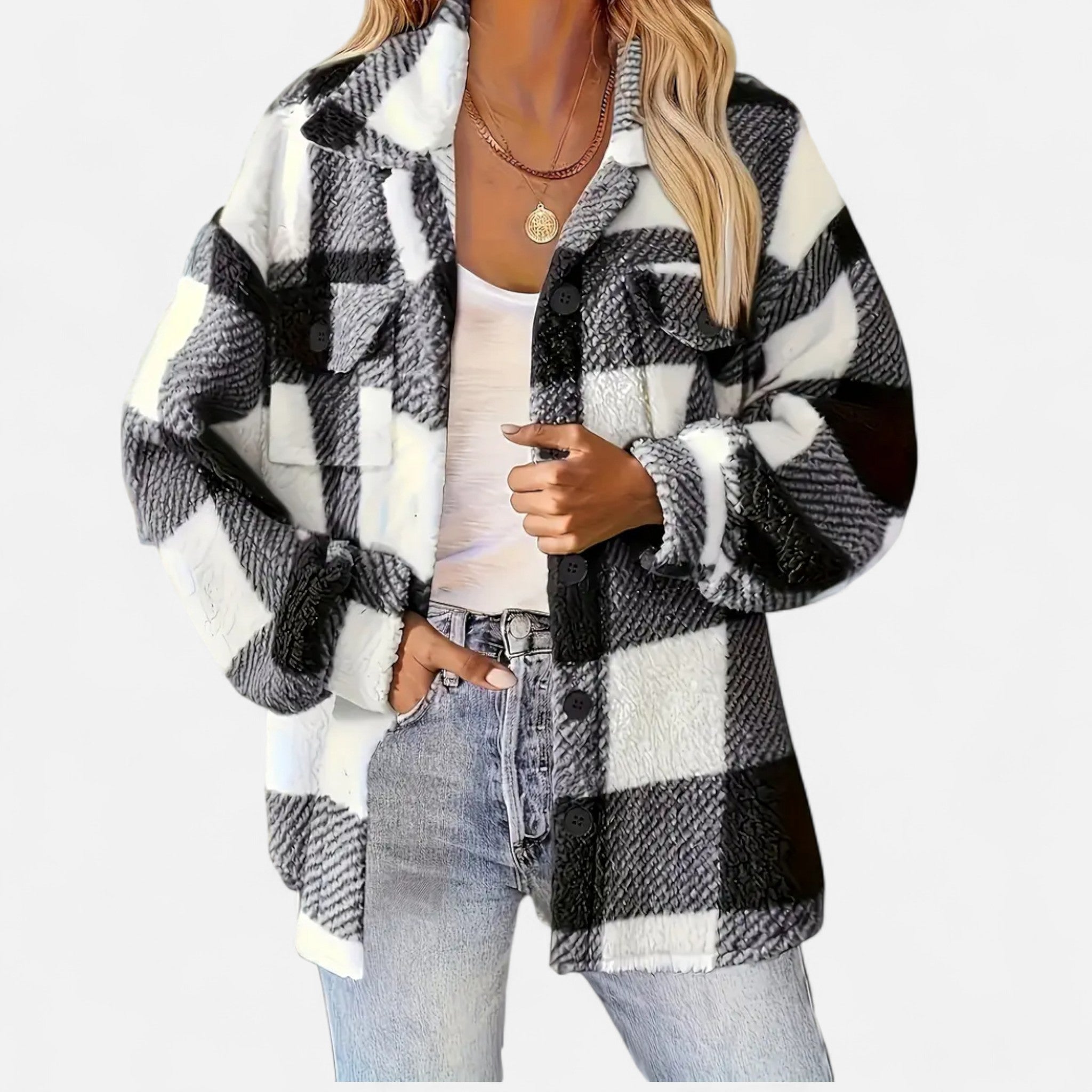 Women's Plaid Oversized Shacket with Button Front