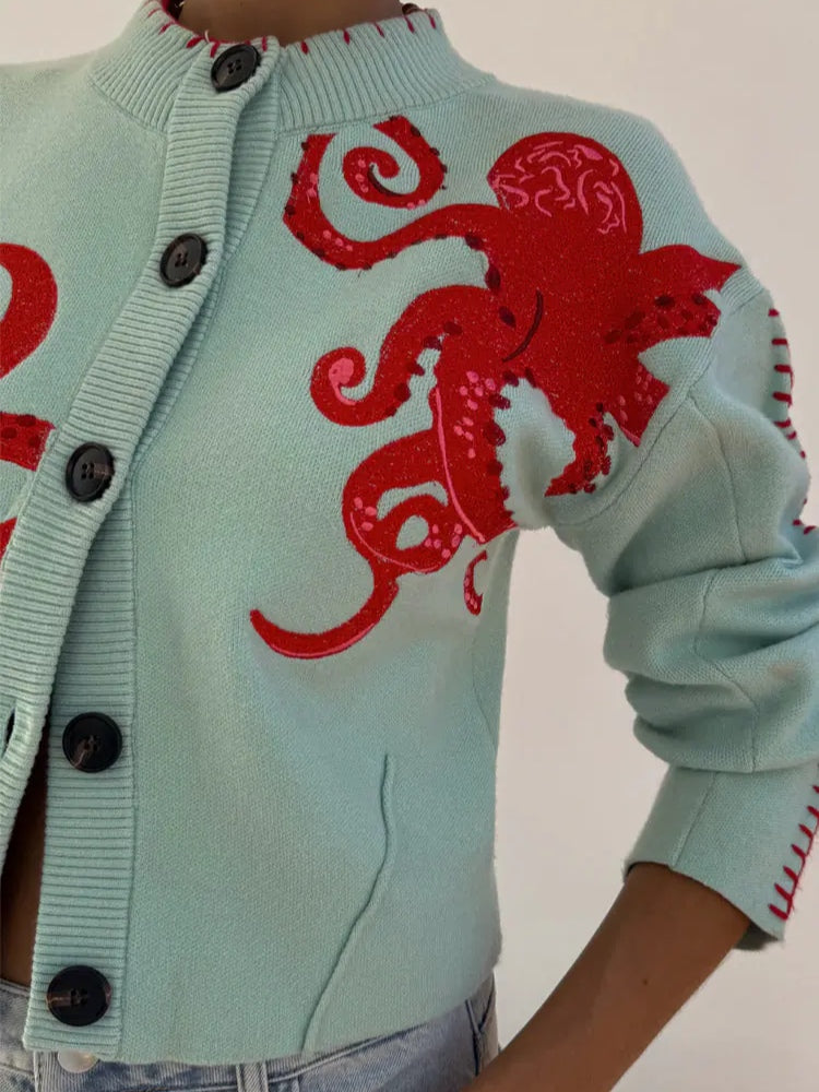 Aaliyah - Women's Knitted Cardigan with Button Front and Collar - photo 6