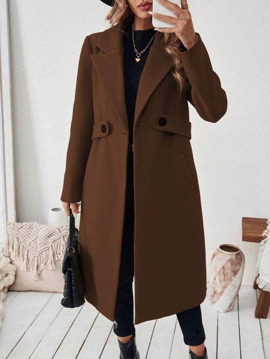 Adelheid - Women's Coat with Lapel Collar - Brown