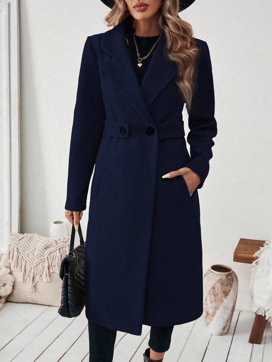 Adelheid - Women's Coat with Lapel Collar - Navy