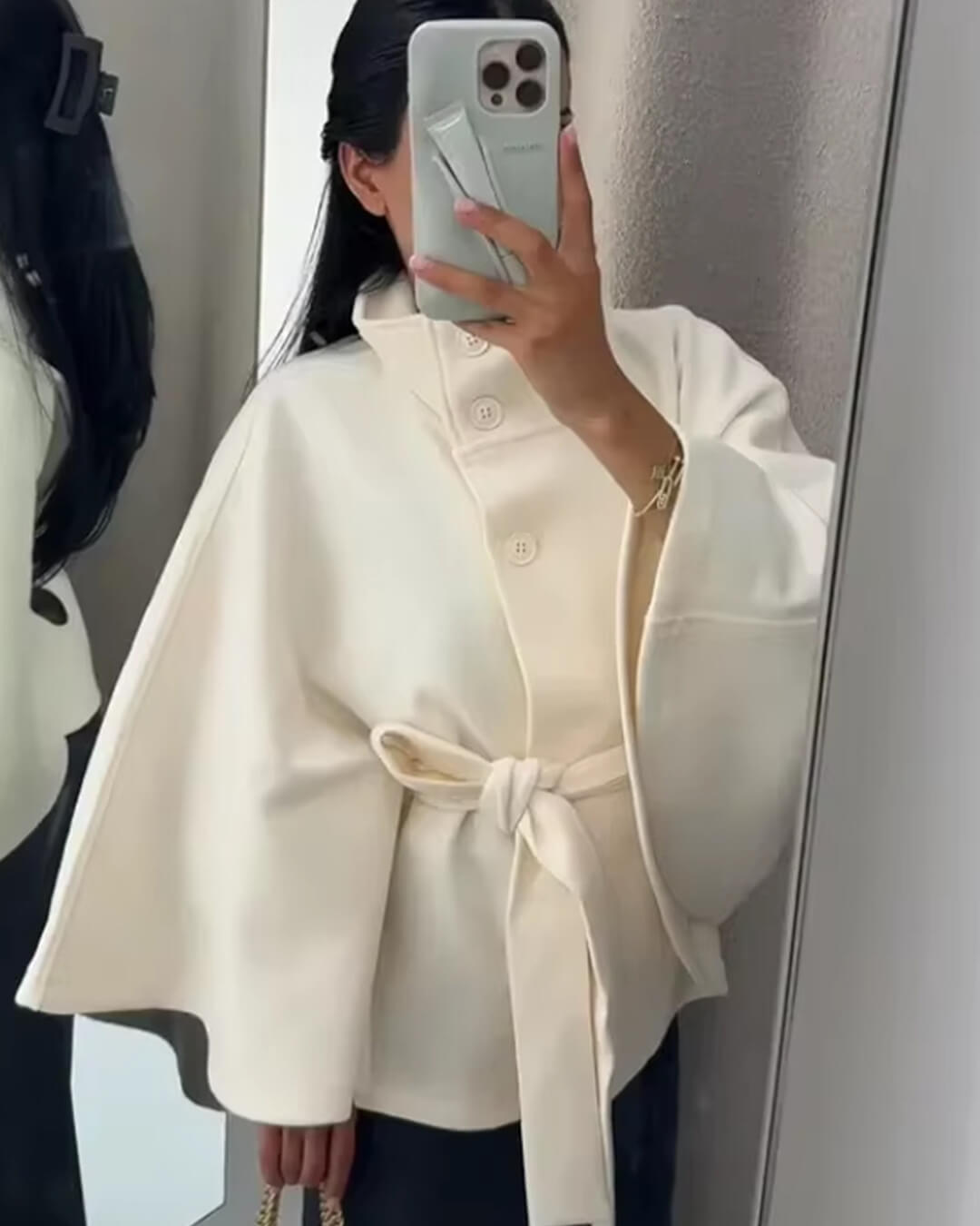 Agatha - Women's Wrap Cape with Ruching and Button Front - photo 10