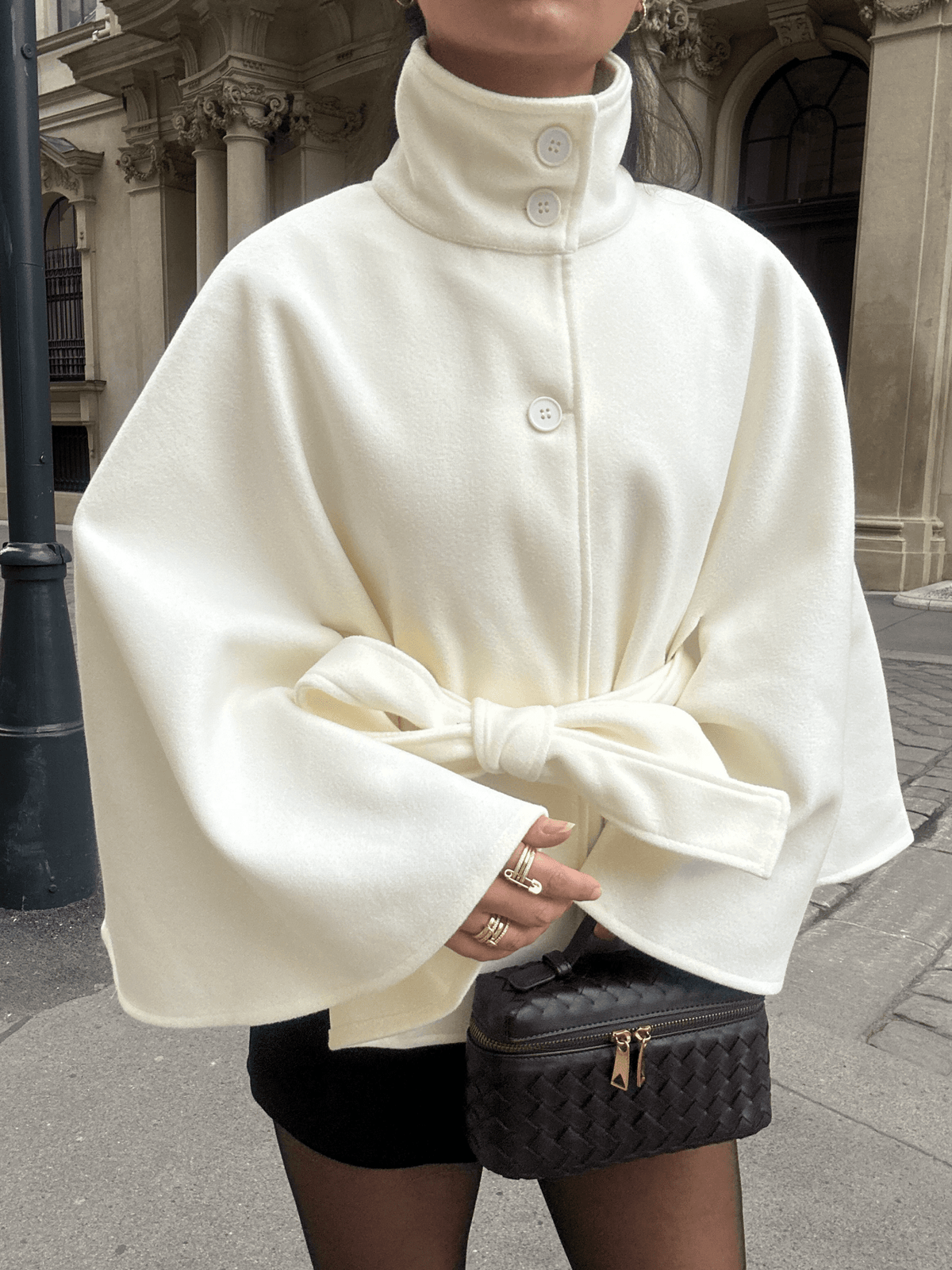 Agatha - Women's Wrap Cape with Ruching and Button Front - photo 12