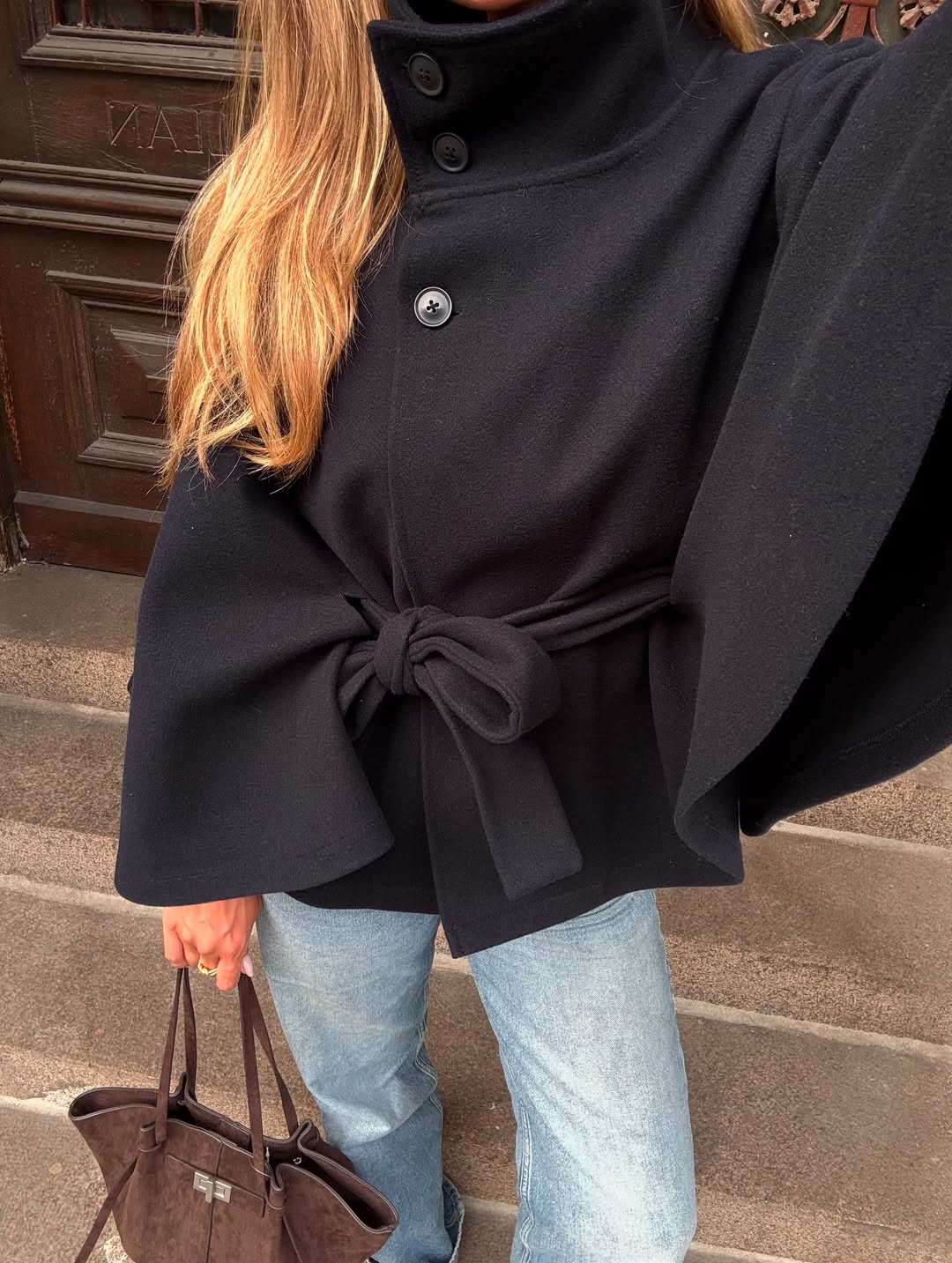 Agatha - Women's Wrap Cape with Ruching and Button Front - photo 8