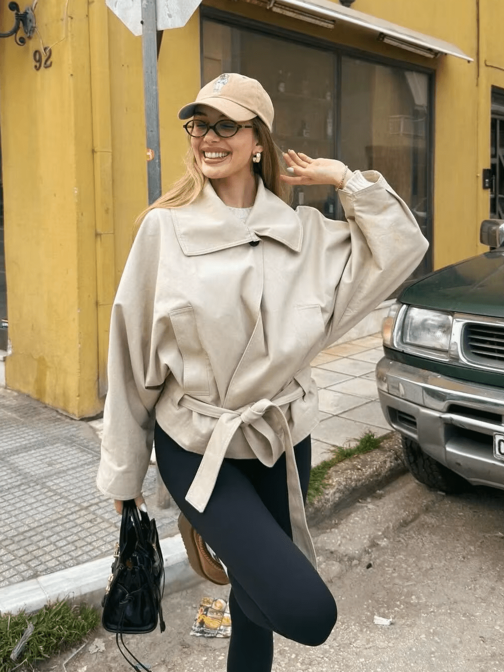 Aimee - Women's Trench Coat with Asymmetric Hem and Tie Belt - photo 3