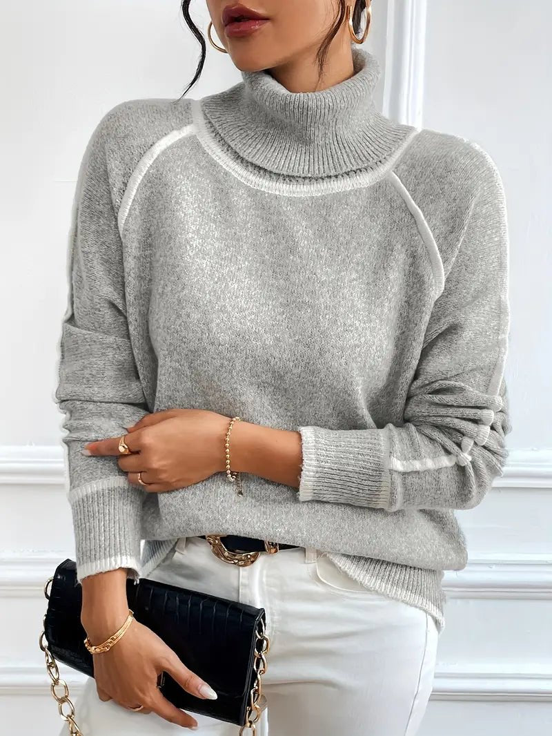 Alberta - Women's Jumper with Colour Blocking and Roll Neck - photo 7