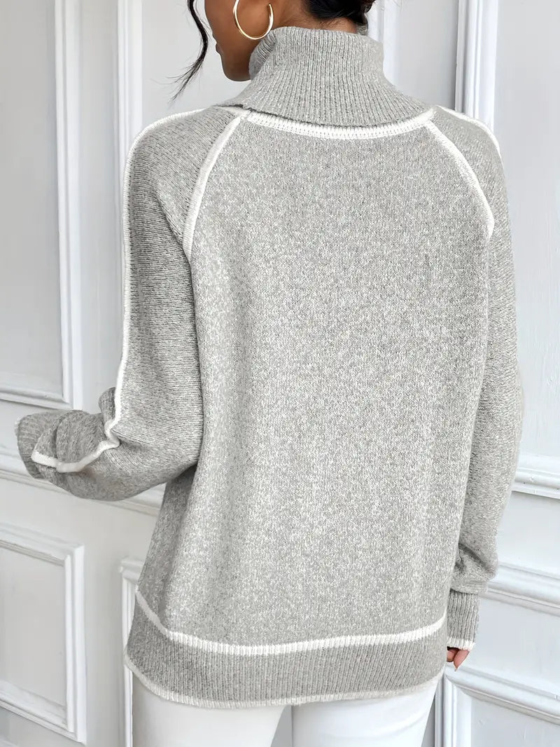 Alberta - Women's Jumper with Colour Blocking and Roll Neck - photo 8