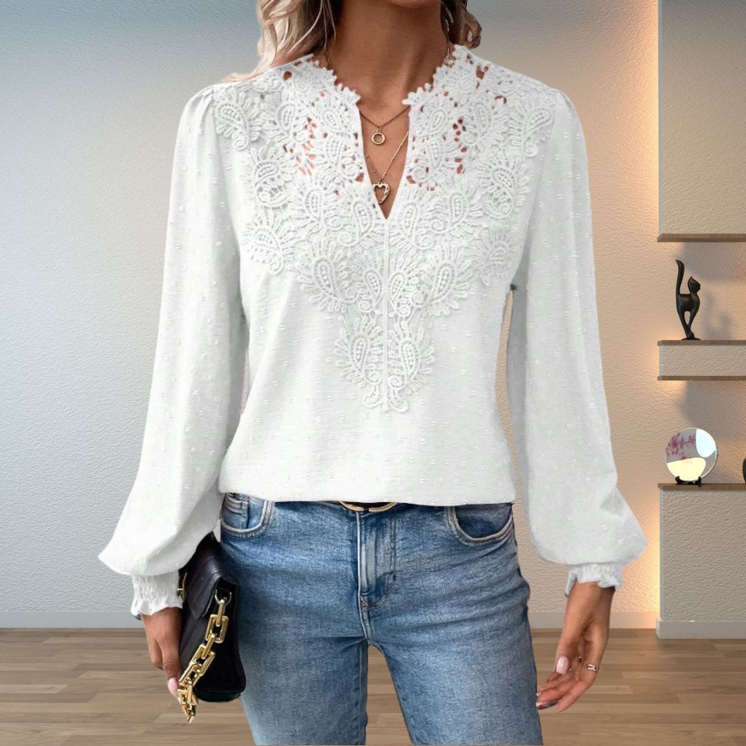 Albertine | Romantic Openwork Long Sleeve Blouse