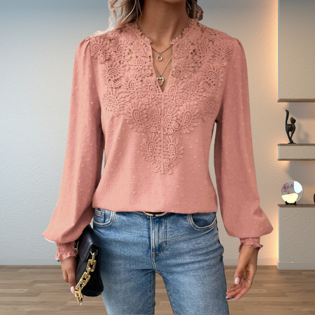 Albertine | Romantic Openwork Long Sleeve Blouse