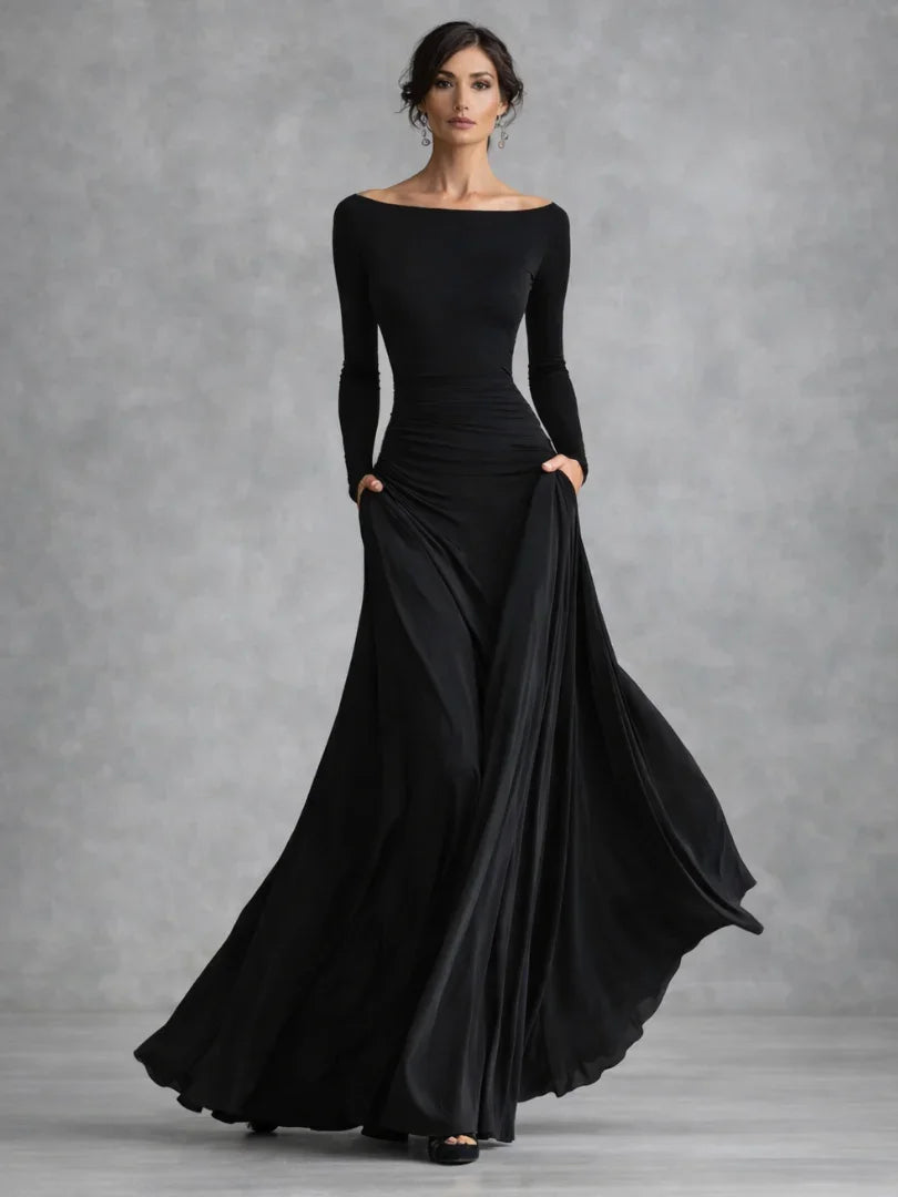 Alethea - Women's Fitted Maxi Dress with Wide Leg and Long Sleeves - photo 1
