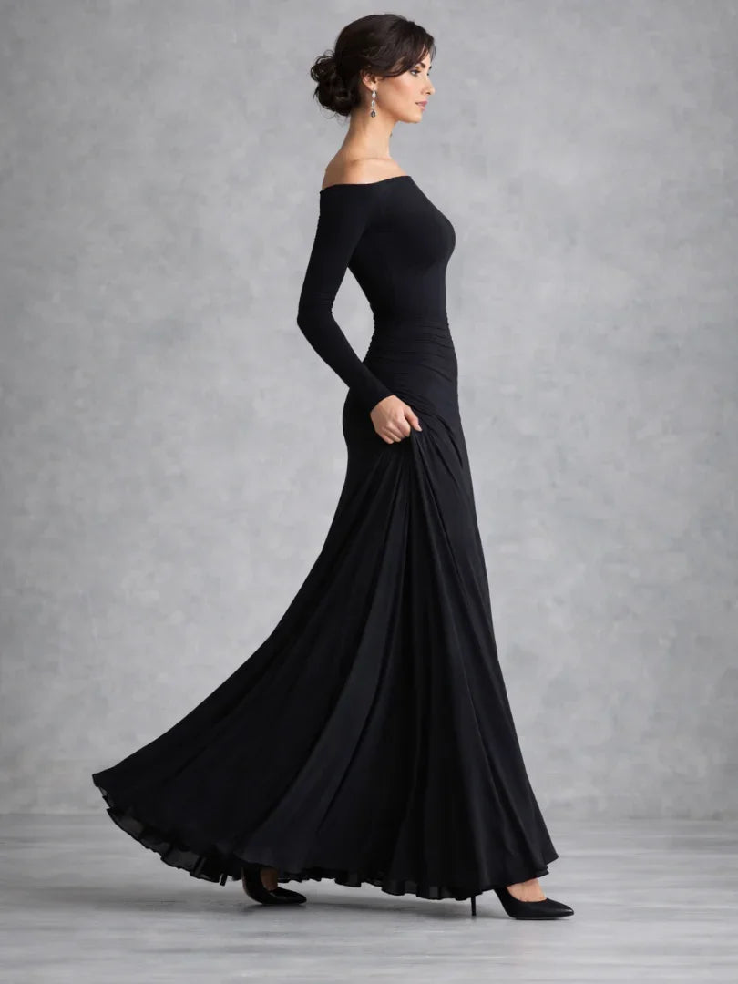 Alethea - Women's Fitted Maxi Dress with Wide Leg and Long Sleeves - photo 2