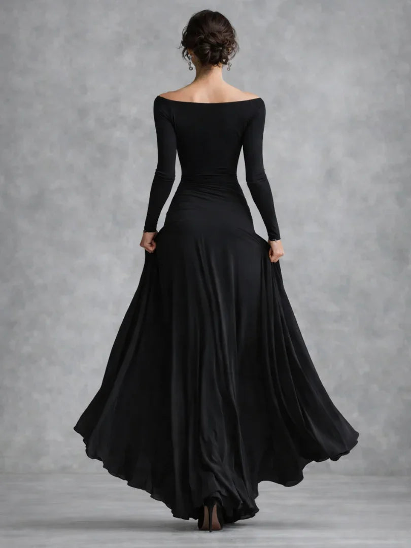 Alethea - Women's Fitted Maxi Dress with Wide Leg and Long Sleeves - photo 3