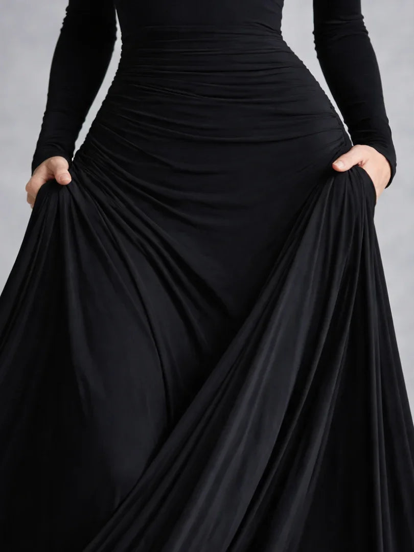 Alethea - Women's Fitted Maxi Dress with Wide Leg and Long Sleeves - photo 6